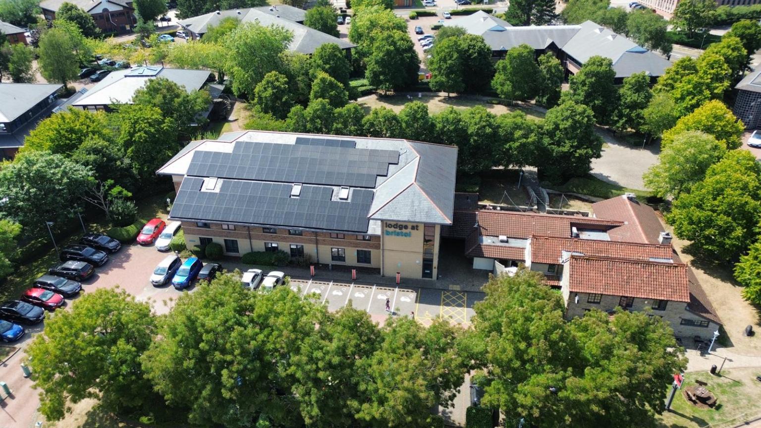 Commercial solar installation on a hotel roof